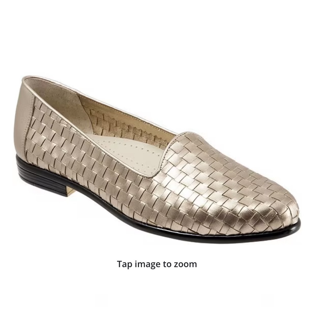 Trotters Liz Woven Leather Loafers Pewter Size 9WW Extra Wide